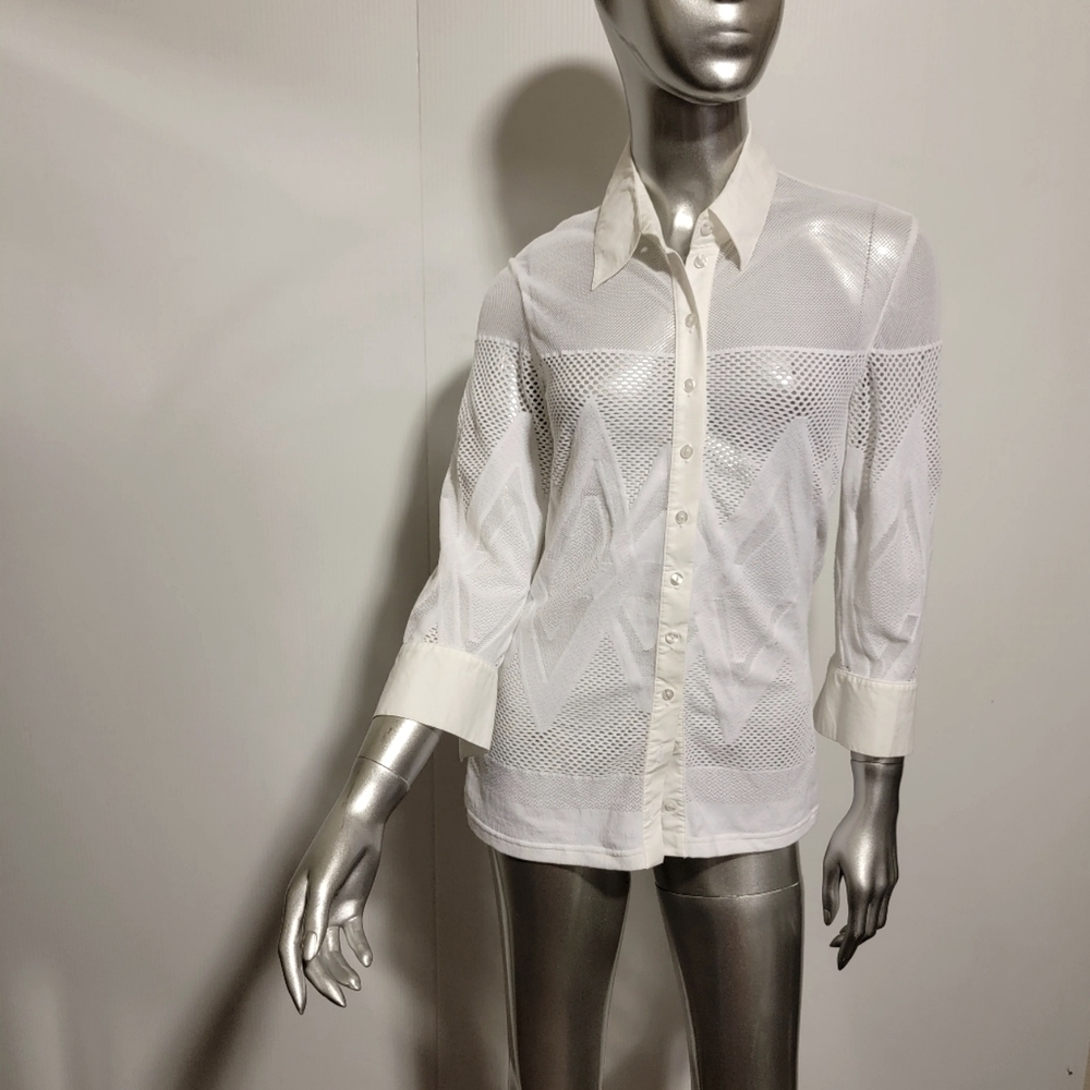Anne Fontaine White Cotton Mesh Blouse Top US 6 8